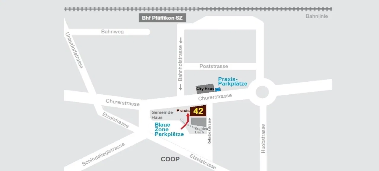 The location of the modern dental practice in the Raiffeisenbank building in Pfäffikon SZ